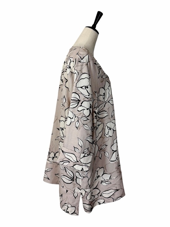 J.Jill Linen Blend Tunic Top Size Large New Tan White Minimalist Long Sleeves - Picture 5 of 12